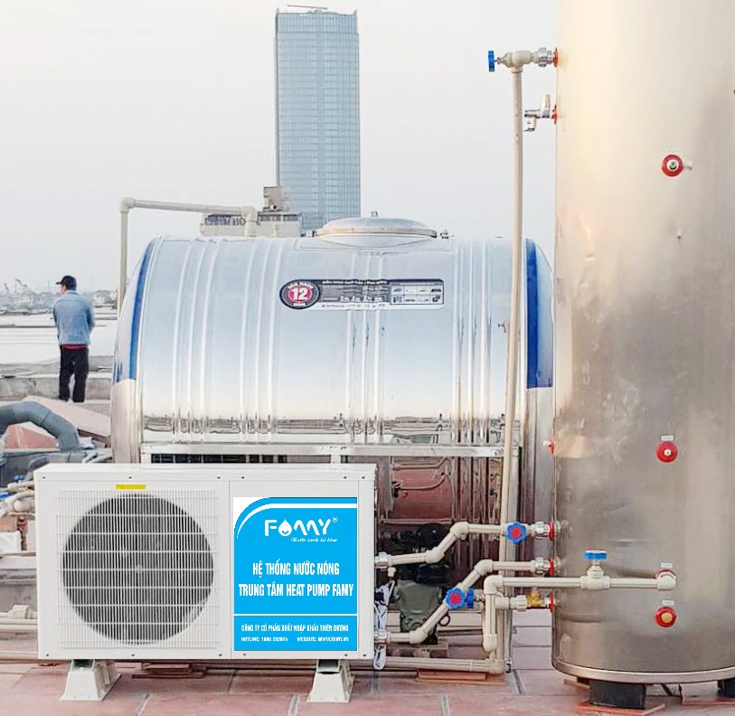 Hệ thống nước nóng trung tâm Heat pump sử dụng môi chất lạnh