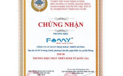 Famy Việt Nam vào Top 50 thương hiệu phát triển kinh tế quốc gia 2020