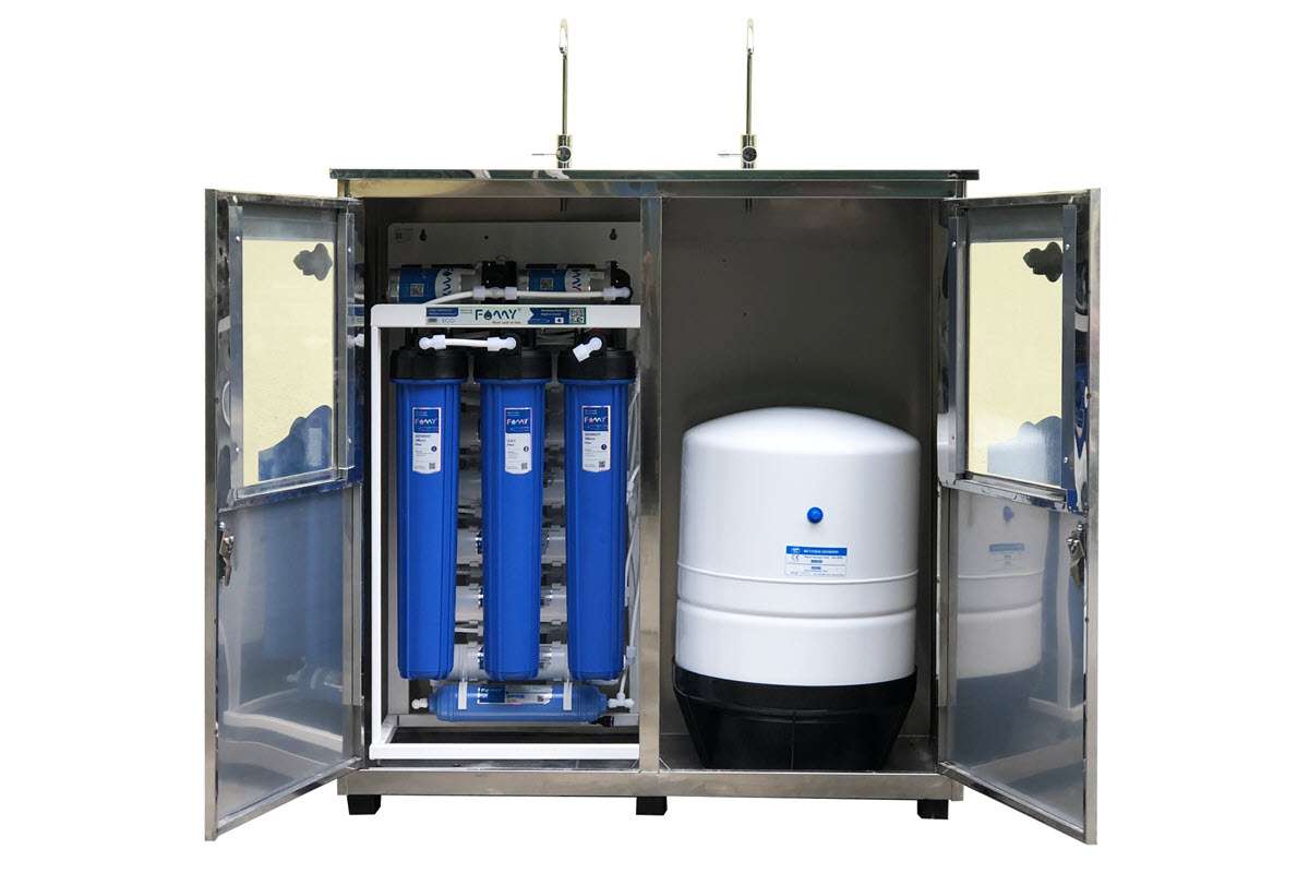 Máy lọc nước bán công nghiệp FAMY BC70B, RO 70 lít/giờ tủ đôi 2 vòi nước