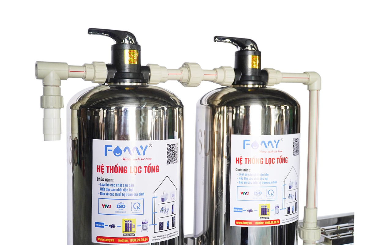Bộ lọc nước đầu nguồn FAMY LT02CI, 2 cột lọc inox